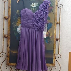 Bee Darlin Violet One-Shoulder Dress with 3D Floral Accent, P2P 14.5 in